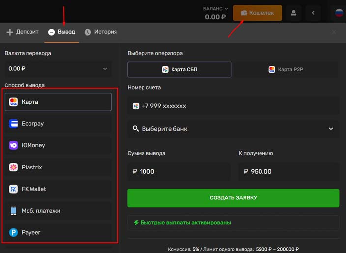 Вывод денег